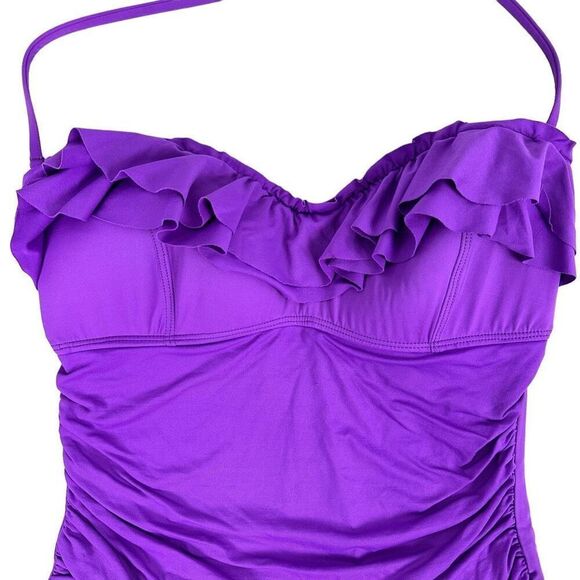 La Blanca Ruffled Halter Bandeau Mio Swimsuit Size 12 One Piece - Picture 4 of 9